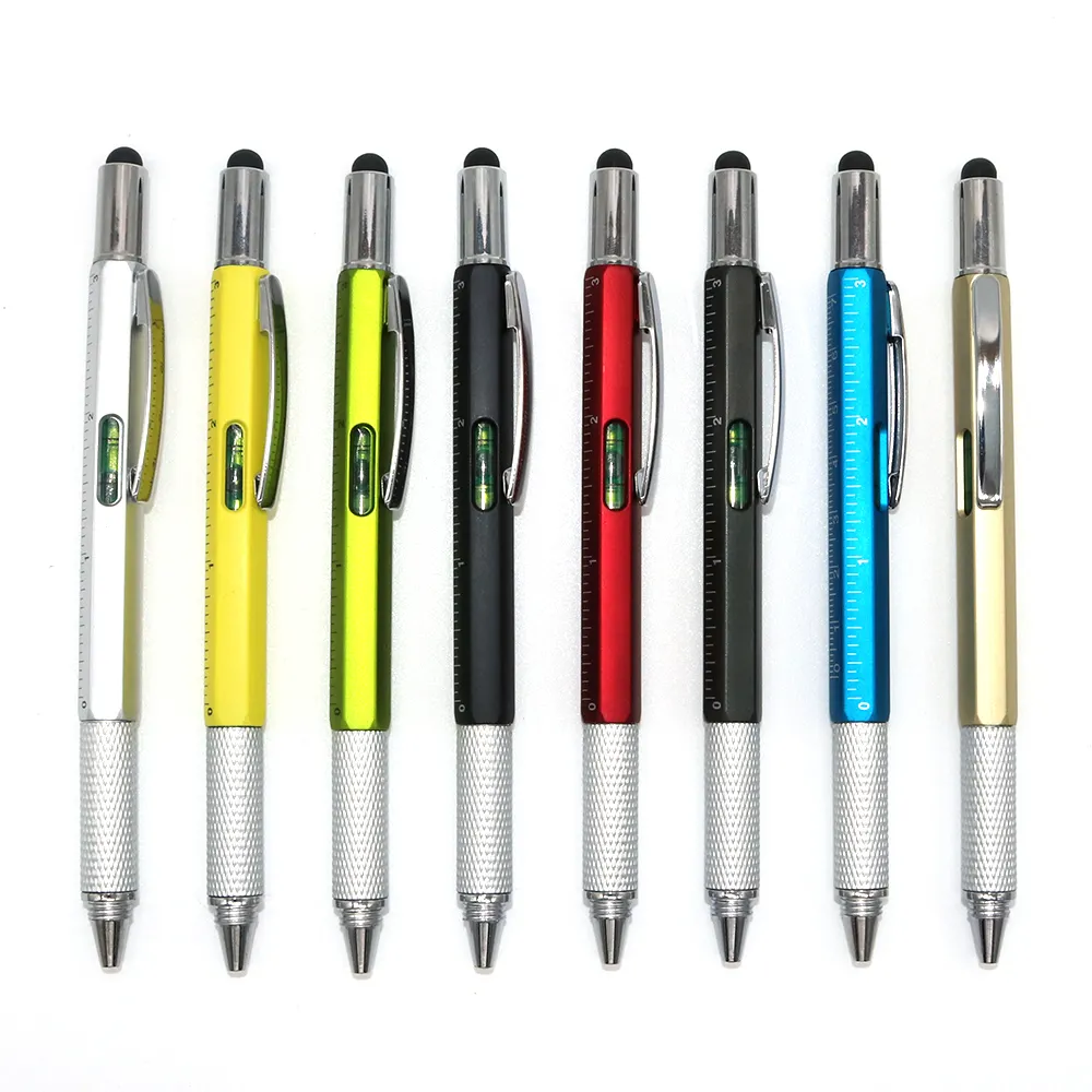 2024 multifunction 6 in 1 tool pen with ruler level Two-Head Screwdriver stylus ball pen