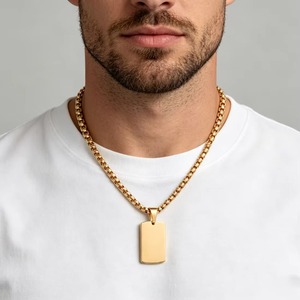 Kalung <span class=keywords><strong>Dog</strong></span> <span class=keywords><strong>Tag</strong></span> Baja Tahan Karat untuk Pria, Liontin Kosong Poles Cermin untuk Diukir, Perhiasan Rantai Kotak Persegi Panjang - Product Image 4