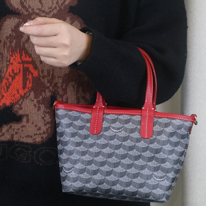 Bolso Tote Mini Personalizado con Estampado Geométrico Vintage para Mujer, Bolso de Mano con Ribete de Cuero Rojo - Product Image 2
