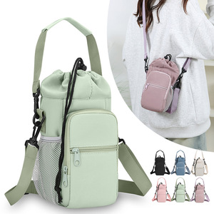Sac à bouteille d'eau LJDT914 avec poche pour téléphone, sac fourre-tout à cordon, sac à dos de voyage unisexe pour l'extérieur, rose, blanc, noir, bleu, vert - Product Image 5