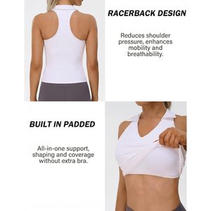 FOXA Camiseta sin mangas acanalada para mujer con sujetador incorporado, cuello en V, camiseta deportiva para entrenamiento y yoga, transpirable, de poliéster y elastano - Product Image 4