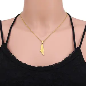  Collar de acero inoxidable chapado en oro de 18K para mujer y hombre, colgante con diseño de mapa de Israel, con la bandera de Israel, joyería fina