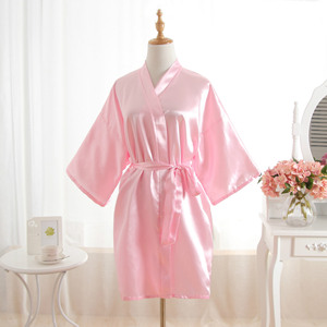 Camicia da Notte Estiva da <span class=keywords><strong>Donna</strong></span> in Raso Tinta Unita con Scollo a V Traspirante Kimono Corto con Vita Elastica - Product Image 2
