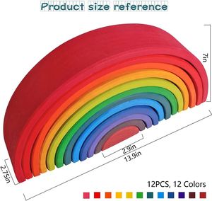 12Pcs Stacking Toy Large <b>Rainbow</b> Building Blocks <b>Wooden</b> for Kids Montessori Educational Toys - Product Image 3