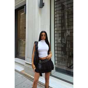 <b>Mini</b> <b>Skirt</b> for Girls <b>Black</b> <b>Pleated</b> Crocheted Woven Cotton Korean Style Ruffles Print Decorations XS Size Casual for Spring - Product Image 4