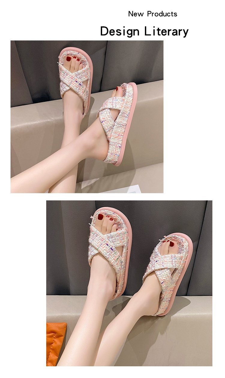 Ladies Slippers for Summer Thick Bottoming Cross Fish Mouth Beach Holiday Half Slipper Sandals