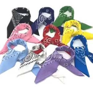 Square Bandana High Quality Cotton Polyester Headwear Hair Band Paisley Cashew Flower Kerchief With Custom Logo