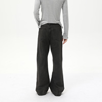 Jean évasé en denim taille mi-haute pour homme |   Style urbain américain, patchwork perlé, gris délavé foncé, tendance décontractée, été vintage