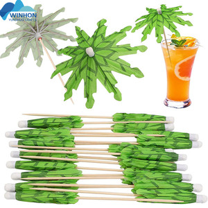 Piques à cocktail en forme de <span class=keywords><strong>palmier</strong></span> faits à la main, parapluies en papier vert, piques en <span class=keywords><strong>bois</strong></span>, piques à cocktail en forme de <span class=keywords><strong>palmier</strong></span> de coco - Product Image 3