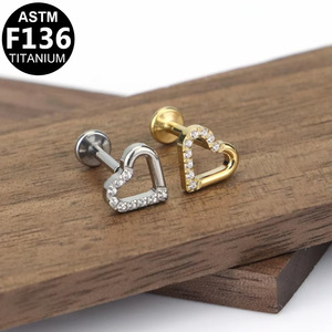 Boucles d'oreilles en titane en forme de cœur 1,2x8 mm avec cristaux pour piercing du cartilage de l'oreille, bijoux cadeau ASTM F136 - Product Image 4