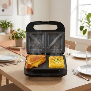 Machine à sandwichs électrique, plaques antiadhésives 1000W, noire, idéale pour les sandwichs grillés, les tuna melts, les omelettes, les toast français, le petit-déjeuner - Product Image 3