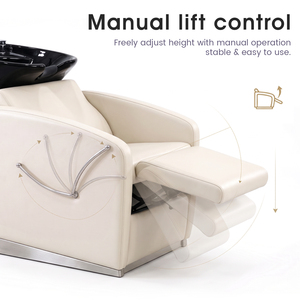Chaise de coiffeur blanche en cuir PU, repose-pieds réglable, couleur personnalisable, lavabo et chaise de salon de luxe. - Product Image 5