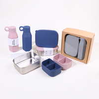 Boîte à lunch en silicone sans BPA, étanche, personnalisée, avec bouteille d'eau en silicone, ensemble de boîtes à lunch en acier inoxydable 304 pour enfant