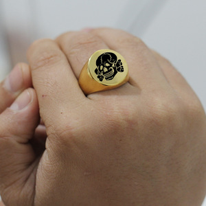 Titanium Steel Round Skull <b>Ring</b> 22MM Laser Engraved Unisex Fashion Jewelry Gift - Product Image 2