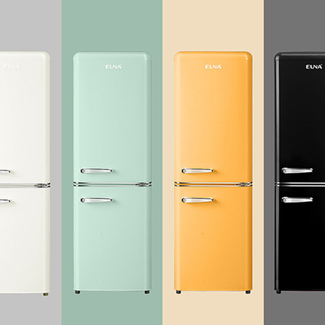 Ultra-thin Retro Refrigerator Air-cooled Frost-free White Cute Fashion Small Two-door Double-Temperature Folding Door EUNA/uno