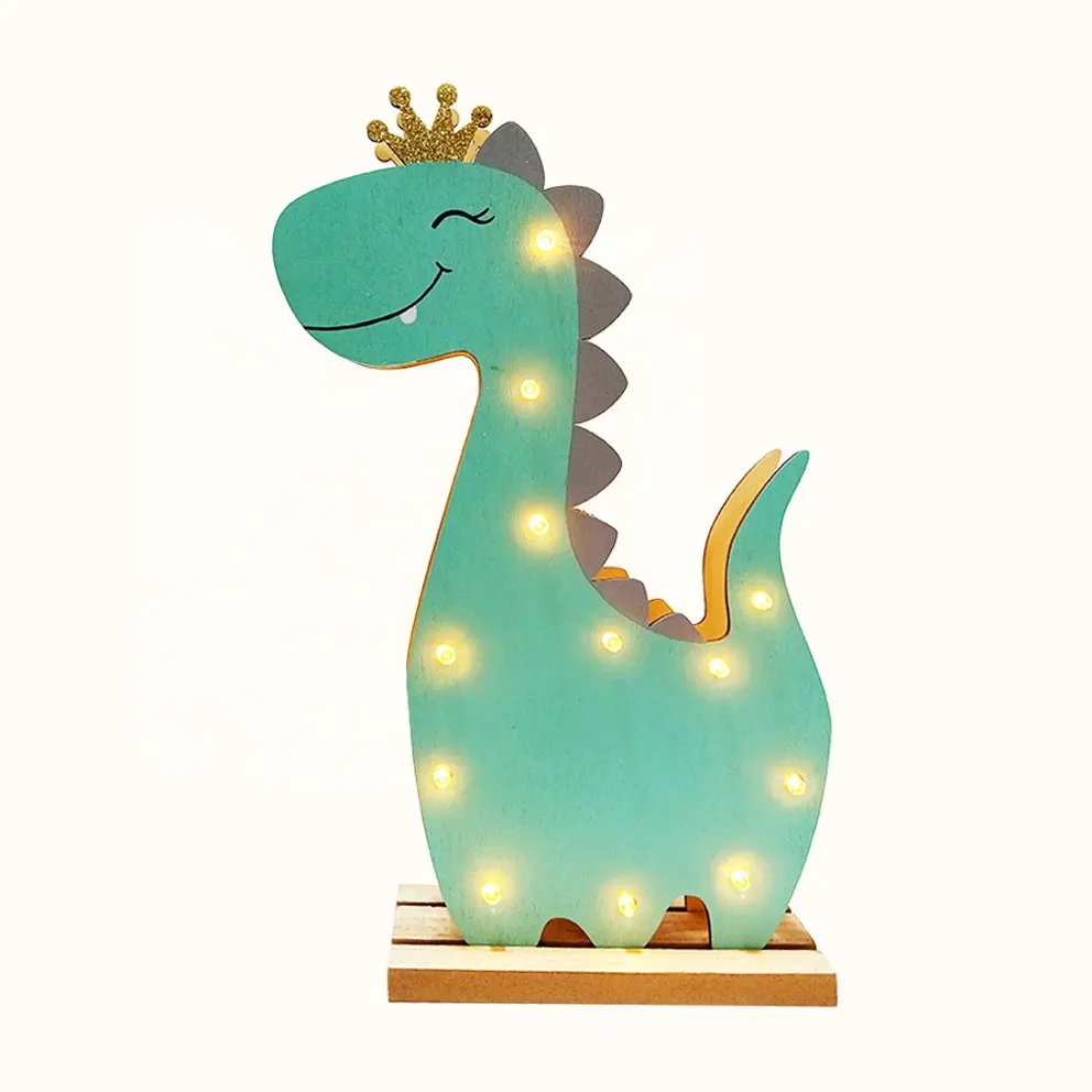 Leuke Cartoon Dinosaurus Led Nachtlampje 5Cm Houten Kerst En Kerstmis Huisdecoraties Voor Kinderen Multiplex Ornamenten