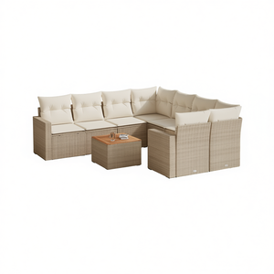 ชุดโซฟาหวายกลางแจ้งสีเบจพร้อมเบาะโฟมความหนาแน่นสูง ดีไซน์ร่วมสมัย ทนทานสำหรับใช้ในลานบ้าน - Product Image 1