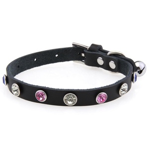 Imitazione diamante scintillante strass rivetto regolabile <span class=keywords><strong>Pet</strong></span> collare campana piccoli cani in vera pelle collare gatto - Product Image 1