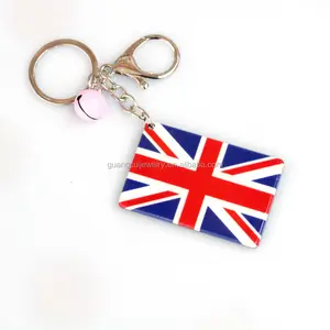 סיטונאי מותאם אישית למזכרת בריטניה 3D מודפס דגל אקריליק קסמי מחזיק מפתחות
