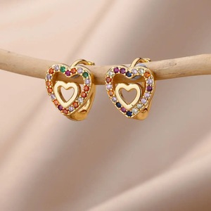 EH276 Copper Alloy <b>Hook</b> <b>Earrings</b> 18k Gold Plated Star Heart Bow Tie Pendant Huggie <b>Earrings</b> for Women Hip Hop Style - Product Image 1