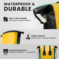 Sac à dos étanche 35L avec fermeture à enroulement et sangle de transport rembourrée pour sports nautiques et randonnée
