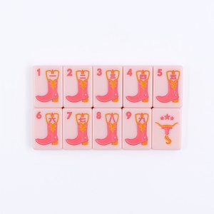 Juegos de <span class=keywords><strong>Mahjong</strong></span> Americanos Serie Texas, <span class=keywords><strong>Mahjong</strong></span> con Estilo Lone Star |   Fichas de <span class=keywords><strong>Mahjong</strong></span> Pintadas a Mano, Color Rosa Rodeo, 160 Piezas, para Viaje - Product Image 6