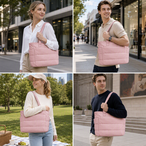 <span class=keywords><strong>Sac</strong></span> fourre-tout matelassé à logo personnalisé <span class=keywords><strong>Sac</strong></span> fourre-tout matelassé multifonction de grande capacité <span class=keywords><strong>Sac</strong></span> fourre-tout léger noir pour femmes - Product Image 3
