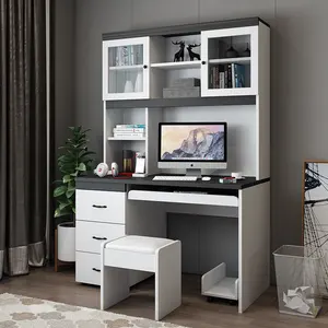 مقصورات مدمجة للمكتب والمنزل ، مكتب كمبيوتر طويل واقفاً أبيض مع أرفف