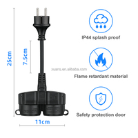 Cordon d'extension double prise Schuko extérieur 2-en-1 en caoutchouc étanche IP44 avec conducteur en cuivre pur 16A noir 0,3m pour appareils électroménagers