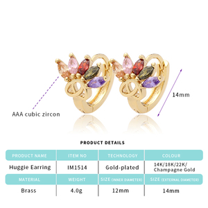 Pendientes Huggie de oro laminado de circonita <span class=keywords><strong>multicolor</strong></span> baratos al por mayor, joyería de latón de estilo clásico para mujer - Product Image 6