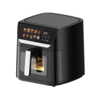 Friteuse à air numérique tactile noire 10L, chauffage unique 360 degrés, avec fenêtre de visualisation et décoration argentée