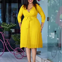 Robe élégante pour femme à col en V et manches longues, style bureau, couleurs unies, coupe moderne, polyester, pour toutes les saisons