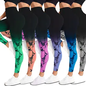 Tie Dye Leggings Medias Entrenamiento Scrunch Butt Yoga Leggins Mujeres Running Gym Fitness Pantalones 2023 Logotipo personalizado Gradiente de cintura alta