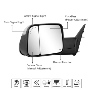2009-2012 para Dodge Ram1500 accesorios nuevo espejo <span class=keywords><strong>de</strong></span> remolque lateral negro con potencia para vehículos con volante a la izquierda - Product Image 6
