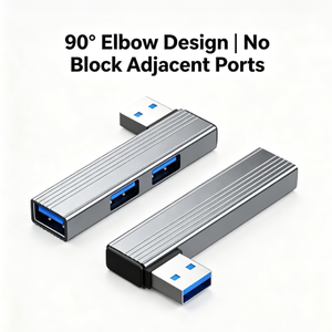 90 度弯头 <span class=keywords><strong>USB</strong></span> 3.0 集线器 4 端口直角 5Gbps 高速铝制 L 形底座，适用于笔记本电脑、台式电脑 <span class=keywords><strong>USB</strong></span> 3.0 集线器 - Product Image 2