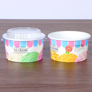 Gobelet en papier rond en <span class=keywords><strong>cire</strong></span> naturelle pour crème glacée, barrière durable pour gelato, yaourt et sundae, emballage 12oz, technologie d'impression écologique - Product Image 1