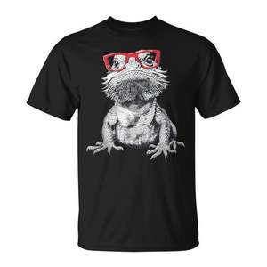 Camiseta Bearded Dragon Nerdy Glasses, color negro, unisex, talla para adultos - Product Image 1