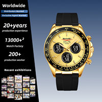 SKMEI # Montre-bracelet classique pour homme style or 2588, bracelet en silicone tendance, boîtier en alliage, double fuseau horaire, chronomètre, alarme sonore EL