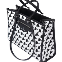 Sac fourre-tout portable à grande capacité avec fermeture éclair à deux poignées, motif pied-de-poule, pour ordinateur portable et travail, unisexe, en crochet