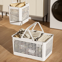 Chariot à linge portable en plastique avec poignée, panier à linge sale sur roulettes