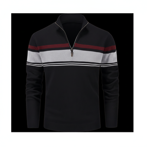 Suéter con capucha y media cremallera para hombre, negro, forrado, de manga larga, tejido, cálido, informal, elegante y cómodo para el invierno - Product Image 1