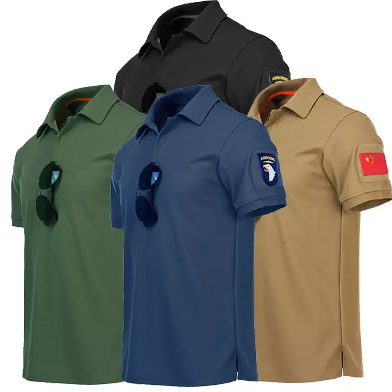 Men Short Sleeve Quick Dry Polo Shirt Male Summer Tee Shirts Men Clothes Tactical Plain Turn-down Polo Shirts