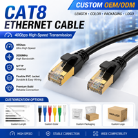 Câble Ethernet rond SFTP Cat8 OEM ODM 40 Gbit/s 2000 MHz avec connecteur RJ45 plaqué or pour routeur extérieur
