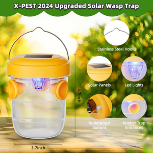 Piège à mouches des fruits en silicone amovible hautement efficace avec lumière nocturne, piège écologique pour abeilles, piège solaire pour guêpes, à semi-conducteurs - Product Image 6