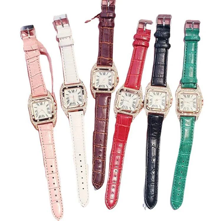 Women's Watch Fashion Square Ladies Quartz Watch Diamond Leather Belt Small Square Watch
