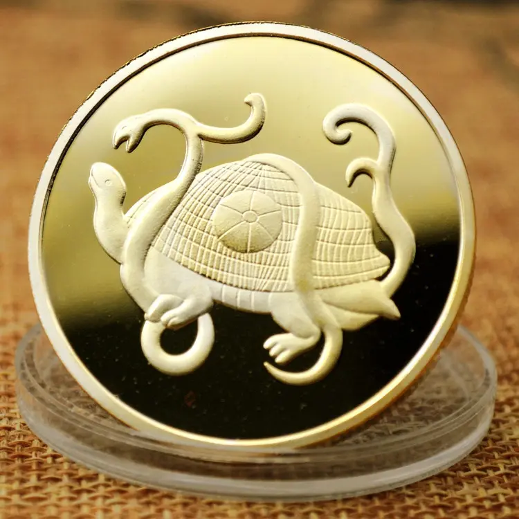 Koin Kura-kura Hitam Berlapis Emas, Koin Keberuntungan Feng Shui Tiongkok