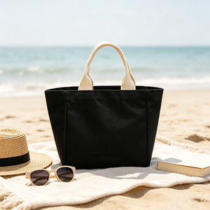 Custom Logo <b>Small</b> Black Canvas Tote <b>Bag</b> Reusable Cotton Handbag Promotional Gift Lunch <b>Bag</b> Handles Beach Customizable Size - Product Image 2