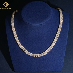 Wholesale Fine Jewelry 18K Gold Plated Moissanite Baguette Cut <b>Statement</b> <b>Necklace</b> Unisex Luxury Channel Setting Strand <b>Necklaces</b> - Product Image 5