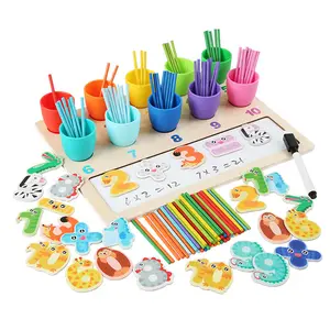 Maths éducatifs en bois pour enfants et comptage de nombres jouet de tri correspondant mathématiques autocollant jeu montessori matériaux pour enfants