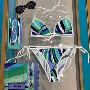 Nuevo Bikini de 2 Piezas con Rayas y Cuello Halter 2026, Traje de Baño Sexy para Mujer con Diadema y Pañuelo - Product Image 1